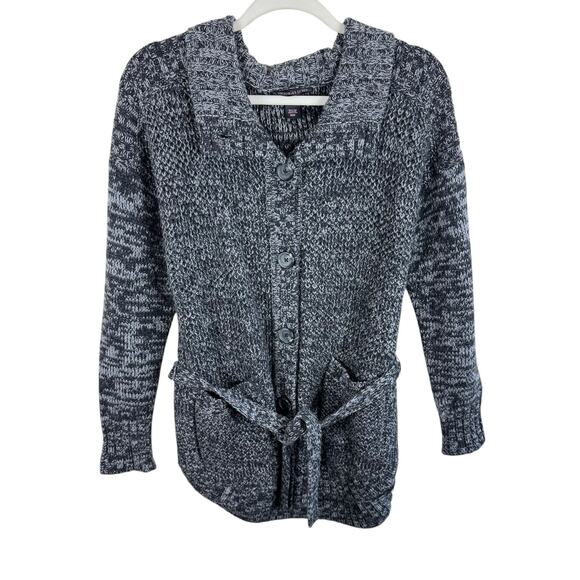Victoria's Secret Gray Wool Blend Belted Chunky Knit Button Up Cardigan M - Picture 1 of 7